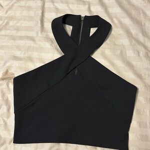 TTYA x Long Tall Sally Black Crop Top cris cross halter - US6